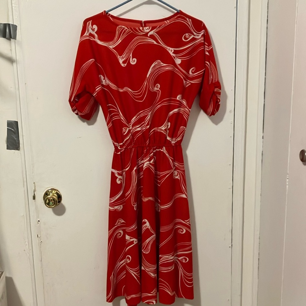 Vintage 70’s Red Swirl Pattern Dress handmade